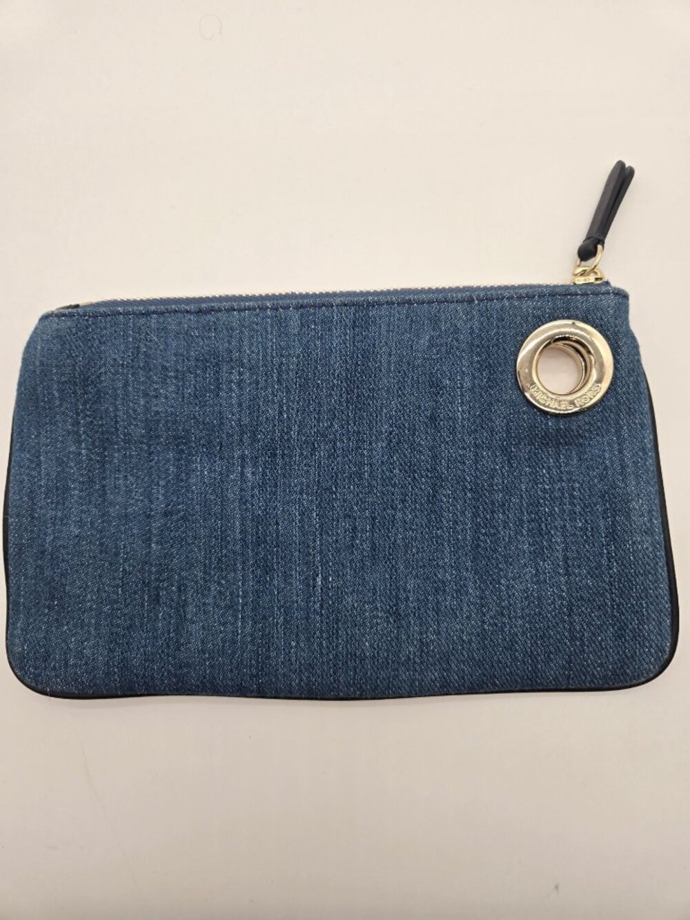 Michael Kors Denim Wristlet Pouch Blue Canvas Clutch Gold Hardware